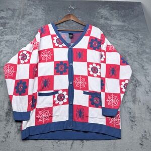 Marvel BoxLunch Spider-Man Cardigan Sweater Womens 2X Multi Checkerboard Floral